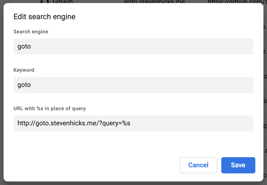 GOTO search engine in Chrome